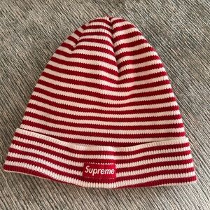 Supreme Beanie in Red and White Stripes